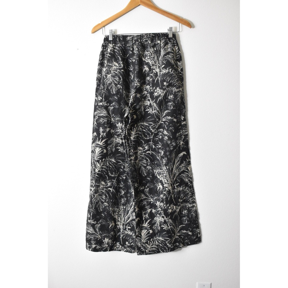 SAIPH Wide Leg Pants Women S Black White Modern Tropical Botanical Palazzo - Picture 4 of 6